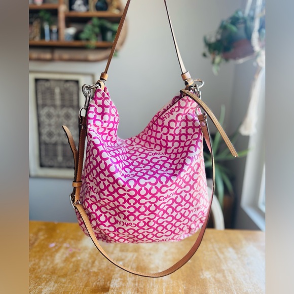 バッグ COACH Op Art Canvas Tote Bag Pink Trim Coach | Bags | Coach Pink Signature C 3341 Coated Canvas Slouchy